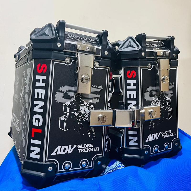 T-Bolt Aluminium 37L Panniers Graphic Black  Durable and Spacious Motorcycle Side Luggage Carrier