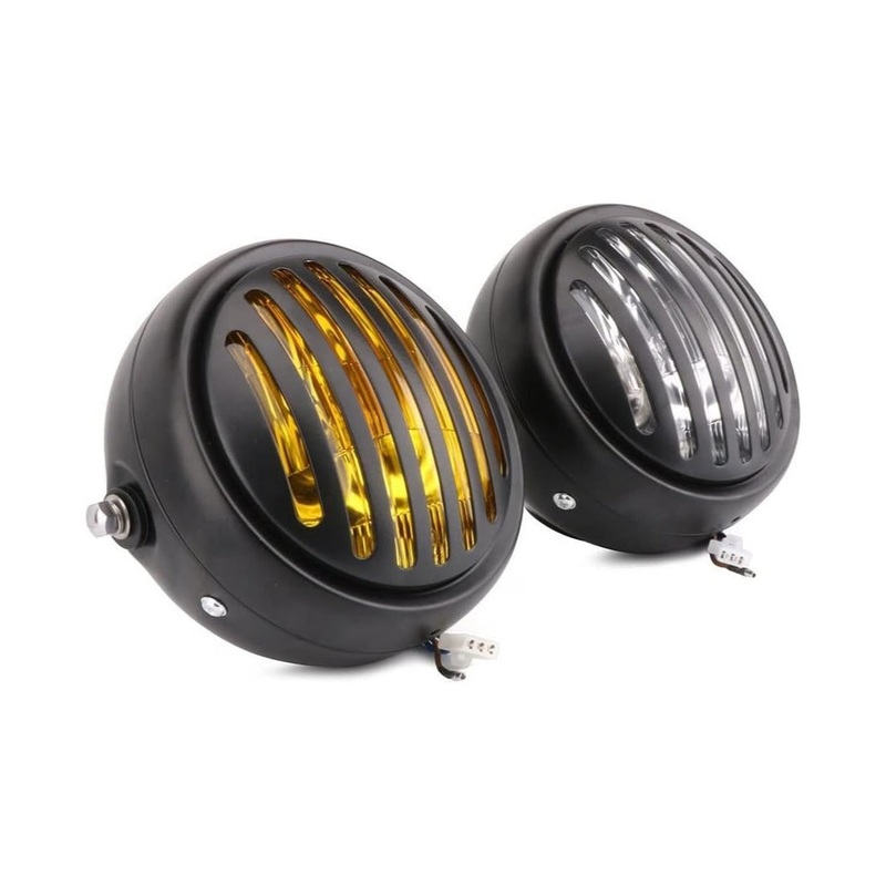 Dual Light Retro Motorcycle Headlight With Grill White