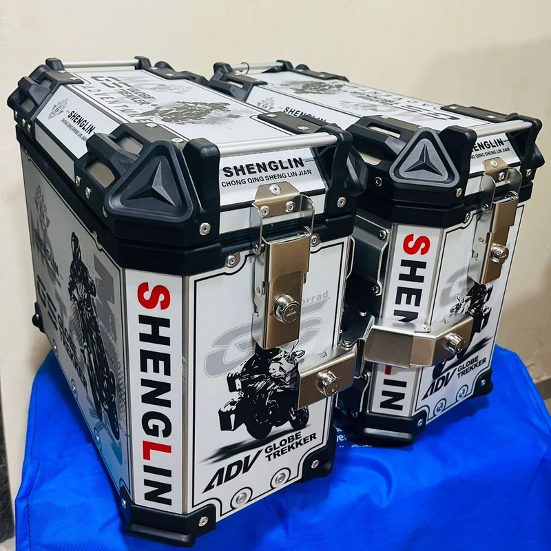 T-Bolt Aluminium 37L Panniers Graphic Sliver Black  Durable and Spacious Motorcycle Side Luggage