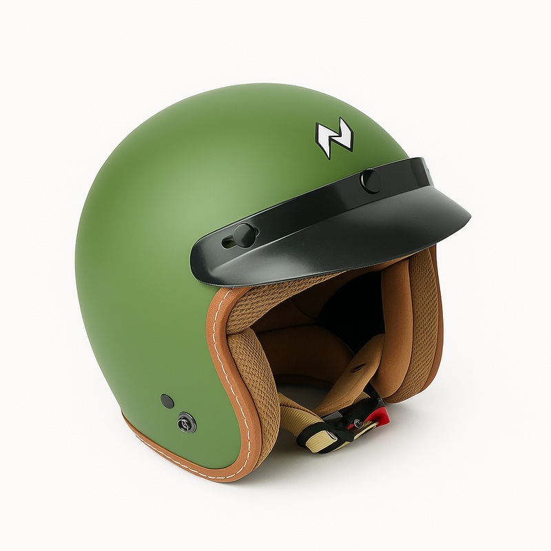 NIKKO N-356 III DOT ISI Certified Premium Quality Matt Green Open Face Helmet M