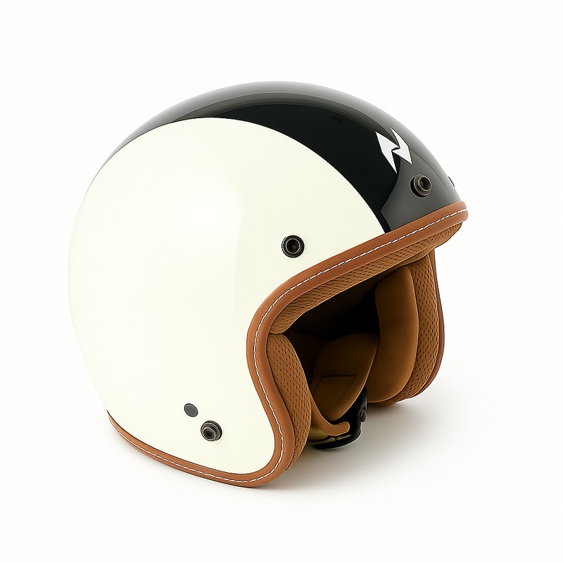 NIKKO N-356 III DOT ISI Certified Premium Quality White Black Belt Glossy Open Face Helmet M