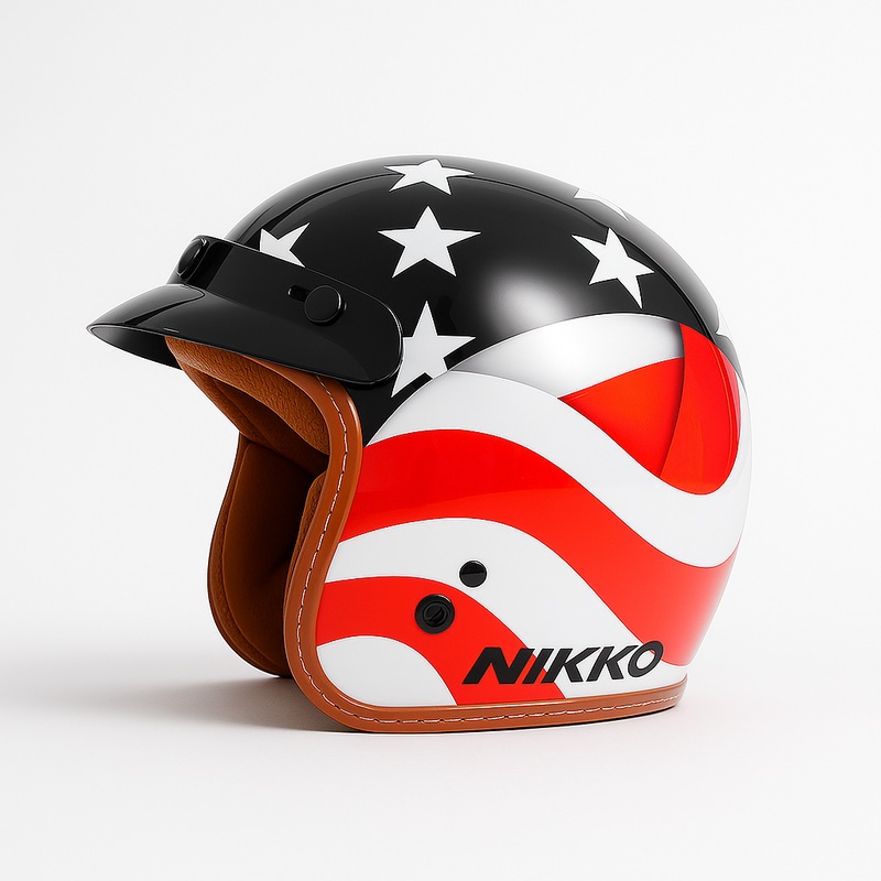 NIKKO N-356 III Gloss Black State Open Face Motorcycle Helmet M