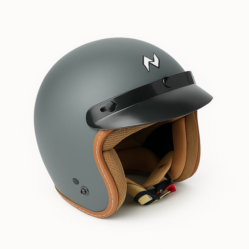 NIKKO N-356 III Matt Grey Plain Open Face Motorcycle Helmet M