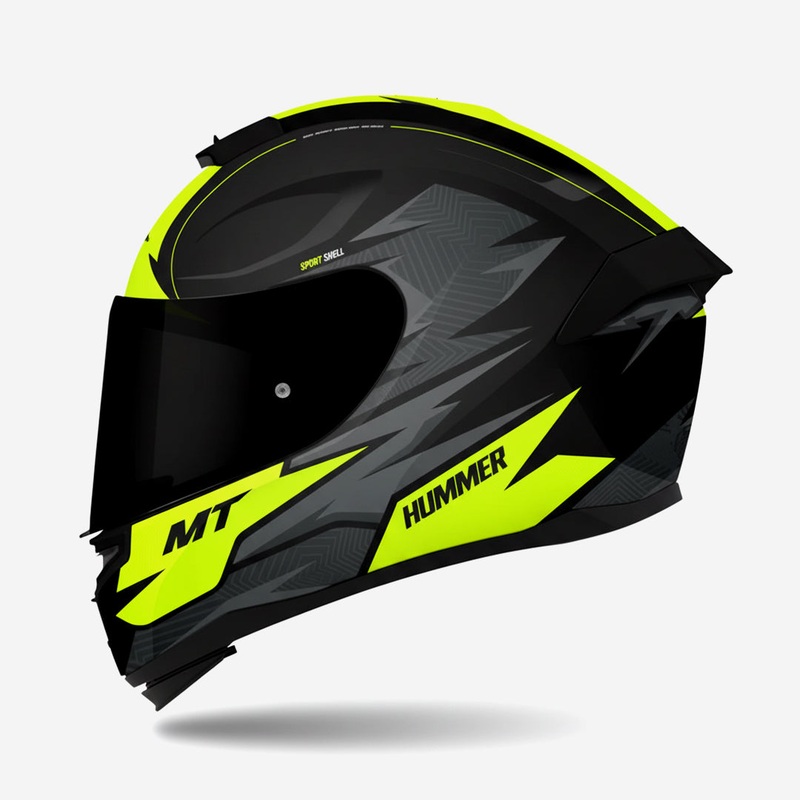MT Hummer Shine B3 Fluor Gloss Motorcycle Full Face Helmet | Gloss Black Gery Neon M