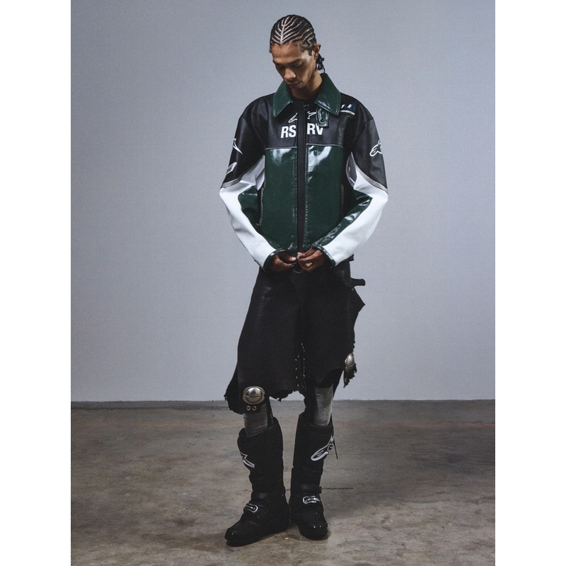 RSRV ALLOY LEATHER JACKET S/M Noir Blanc Vert
