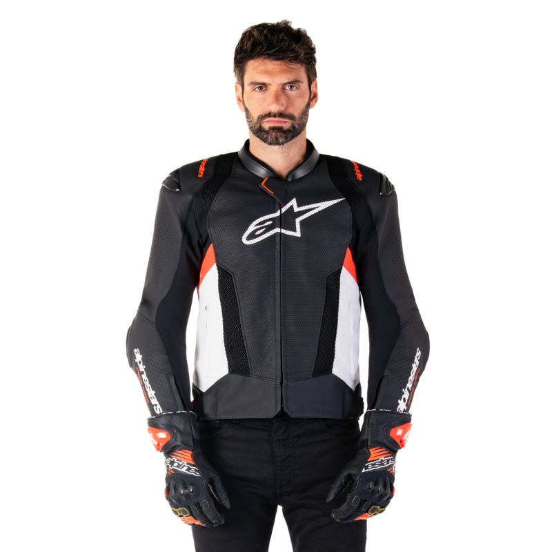 Veste Cuir Missile V3 Airflow 44 Black White Red Fluo