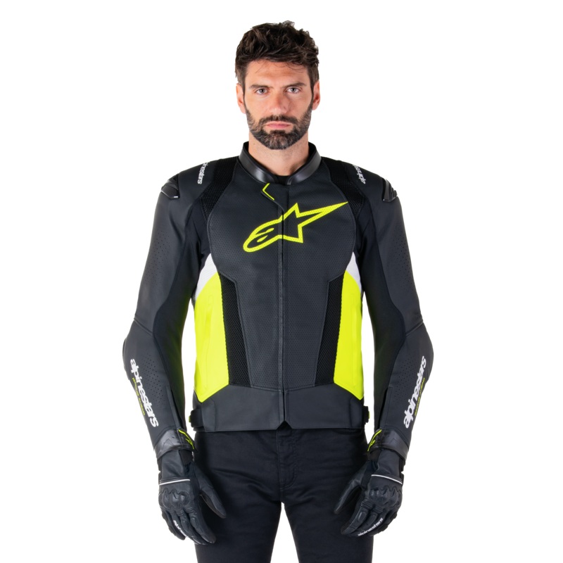 Veste Cuir Missile V3 Airflow 44 Noir Jaune Fluo Blanc