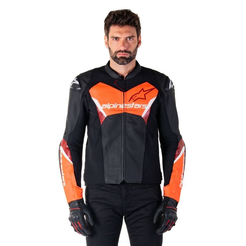 Veste en Cuir Faster V3 Airflow 46 Noir Rouge Fluo