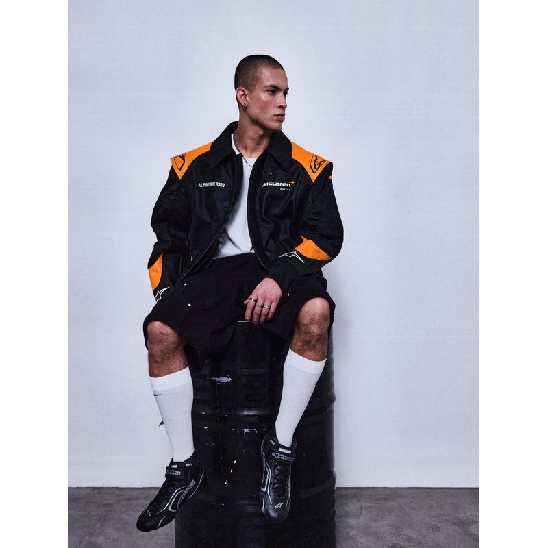 RSRV TRACK STAR LEATHER JACKET S/M Noir/Orange