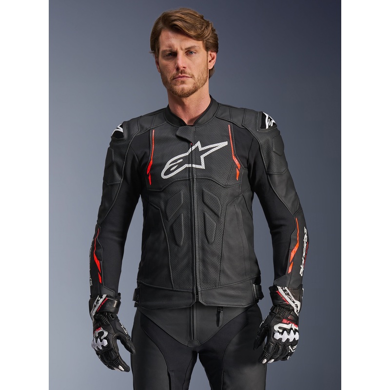 Veste En Cuir Dusk Airflow 44 Black Red Fluo