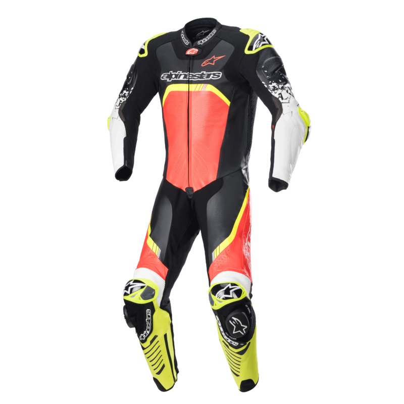 Combinaison Cuir GP Tech V4 44 Noir Rouge Fluo Jaune Fluo