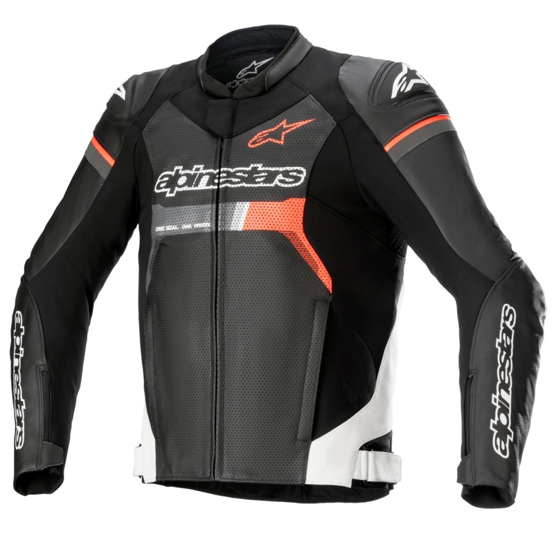 Veste GP Force Airflow Cuir 46 Noir Blanc Rouge Fluo
