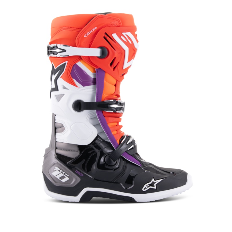 Bottes Tech 10 7 Noir Rouge Fluo Orange Fluo Blanc