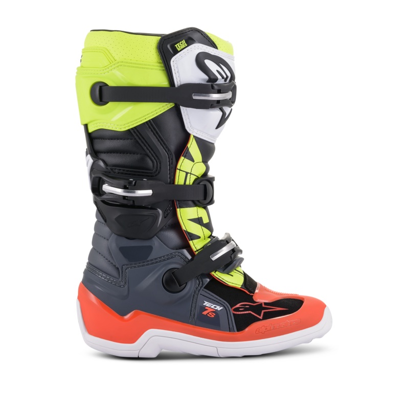 Bottes Tech 7S Jeunes 2 Gris fonc Rouge Fluo Jaune Fluo