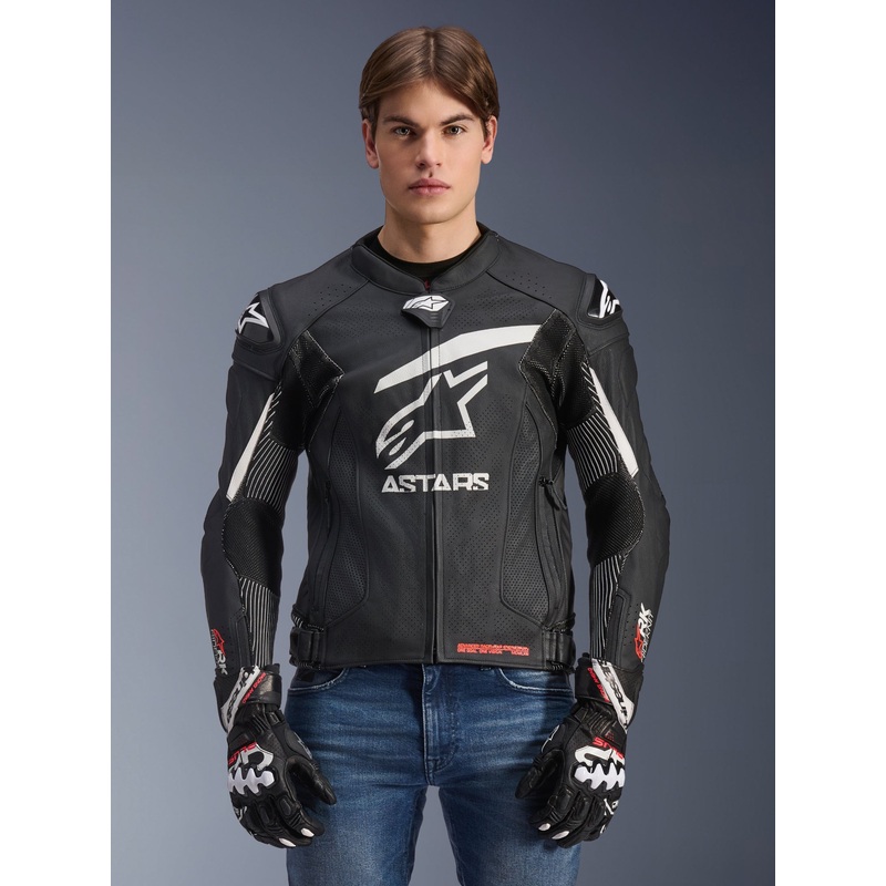 Veste en Cuir GP Plus R V4 Rideknit 48 Noir Blanc