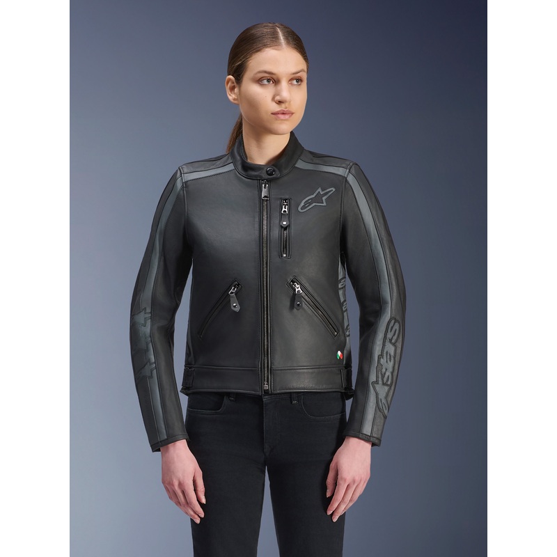 Veste En Cuir Stella Dyno – Femme XS Black Tar Gray Dark Gray