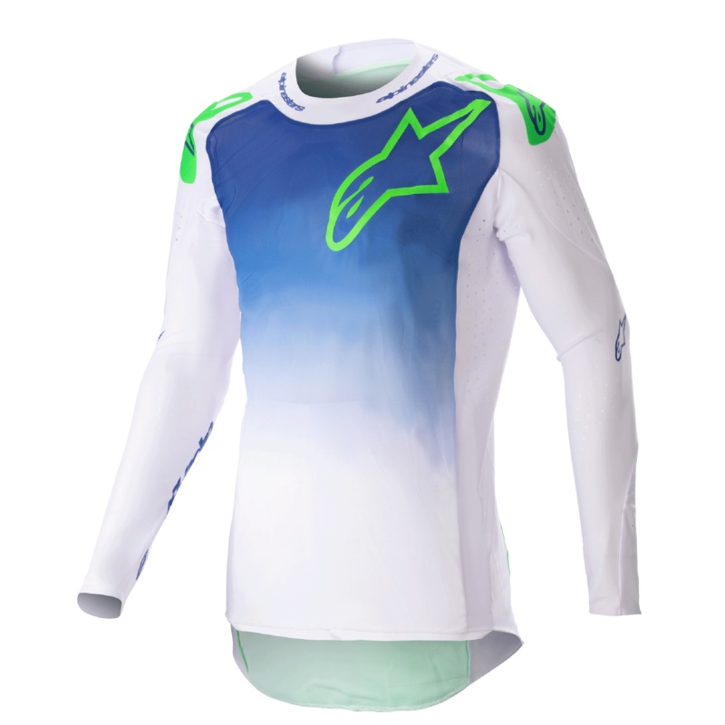 Maillot Supertech Risen 2023  S Bleu Rayon Blanc Vert Fluo