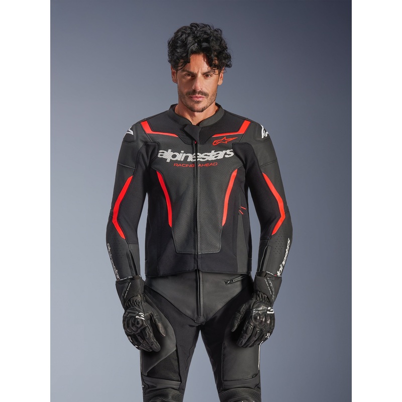 GP Force V2 Veste en cuir 46 Black Red Fluo